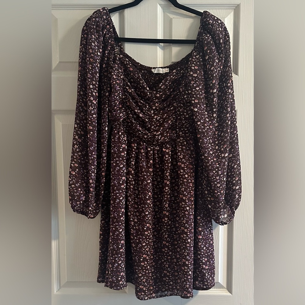 Lush Floral Dress in Dark Purple and Pink